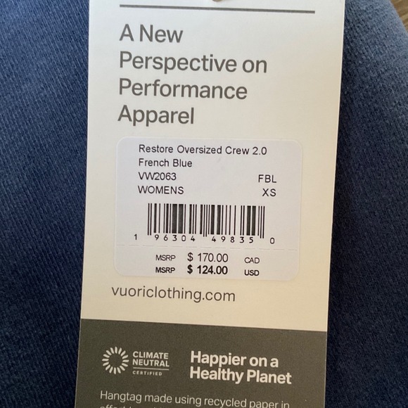 Vuori Restore Oversized Crew 2.0 French Blue Size Extra Small New With Tags - Picture 7 of 9